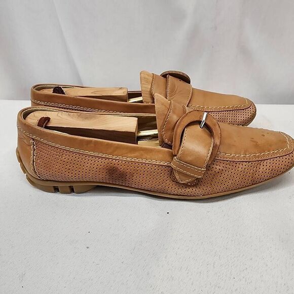 Paul Green Women's 5 Tan Brown Leather Loafer Flats Buckle Embellishment Comfort - Picture 2 of 10